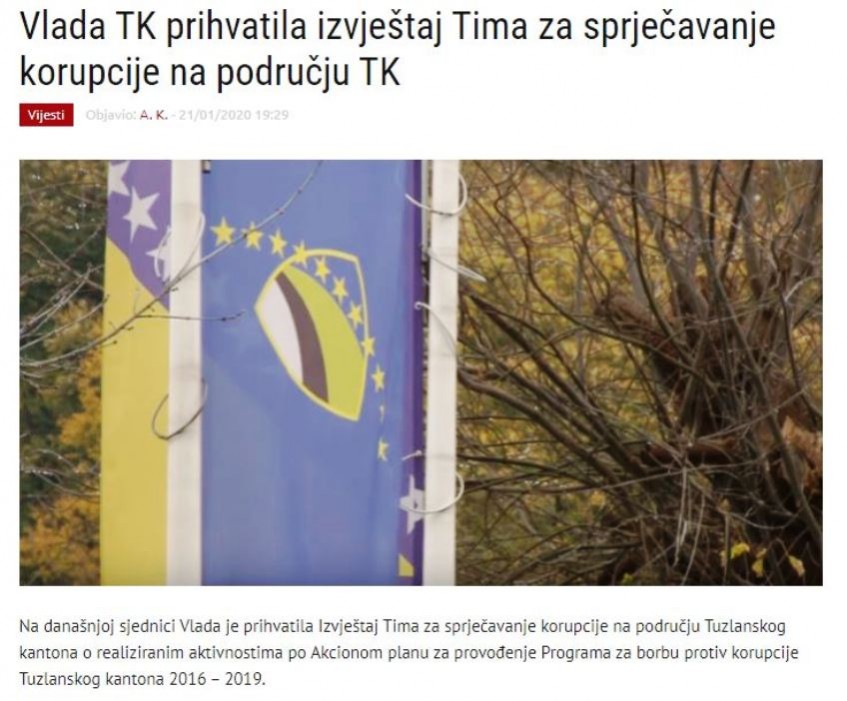 Vlada TK prihvatila izvještaj Tima za sprječavanje korupcije na području TK