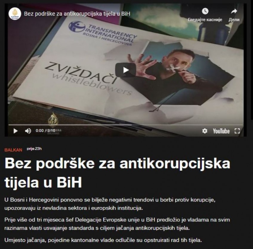 Bez podrške za antikorupcijska tijela u BiH