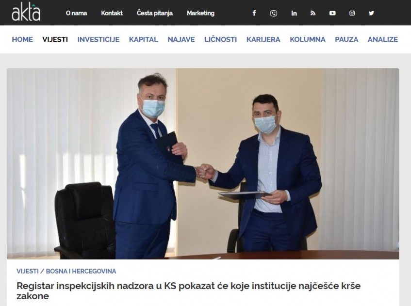 Registar inspekcijskih nadzora u KS pokazat će koje institucije najčešće krše zakone