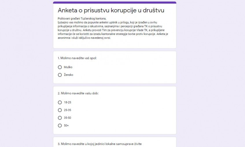 TK: Online anketa o percepciji prisustva korupcije u društvu