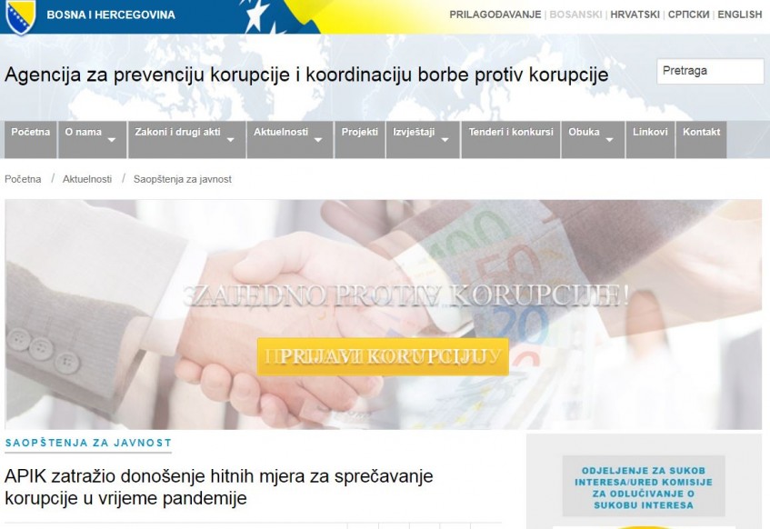 Pet kantona usvojilo antikorupcijske planove za djelovanje tokom epidemije