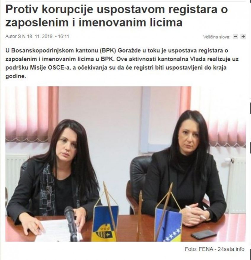 Protiv korupcije uspostavom registara o zaposlenim i imenovanim licima