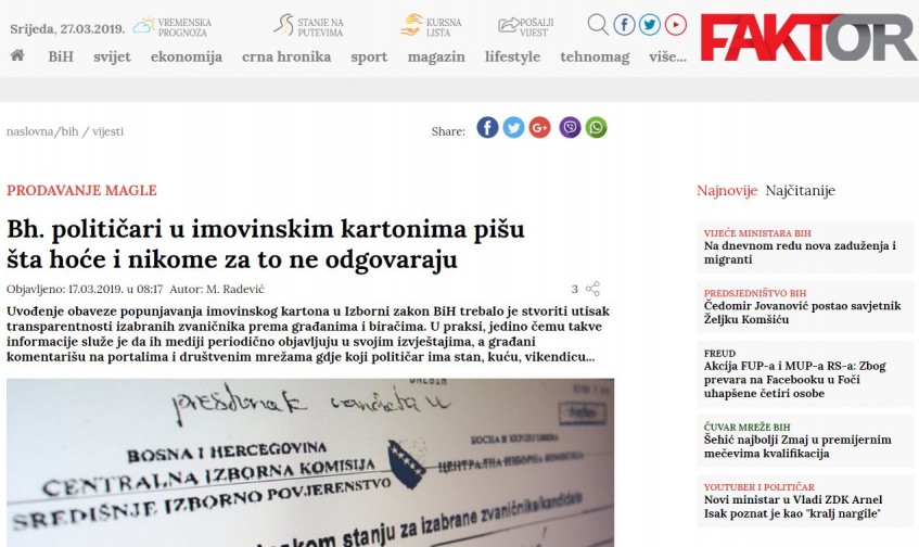 Bh. političari u imovinskim kartonima pišu šta hoće i nikome za to ne odgovaraju