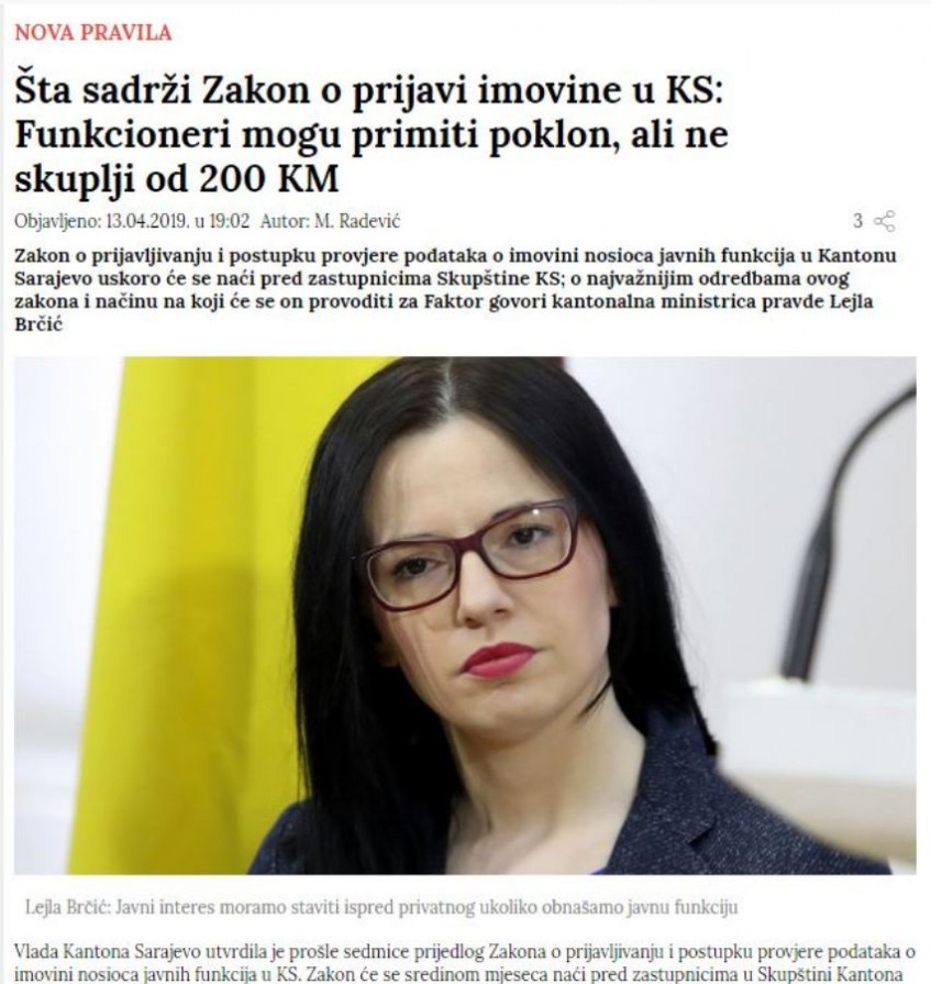 Funkcioneri mogu primiti poklon, ali ne skuplji od 200 KM