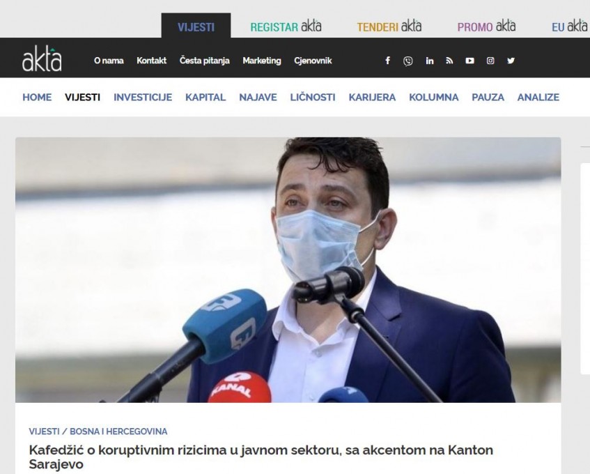 Kafedžić o koruptivnim rizicima u javnom sektoru