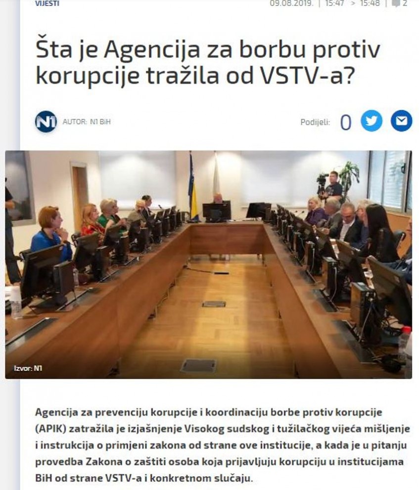 Šta je Agencija za prevenciju korupcije tražila od VSTV-a?