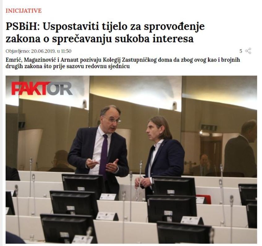 Predložen zakon o sprječavanju sukoba interesa u institucijama BiH