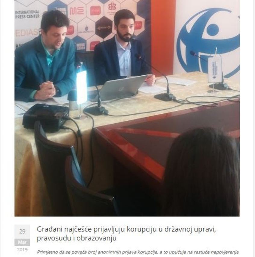 Građani najčešće prijavljuju korupciju u državnoj upravi, pravosuđu i obrazovanju