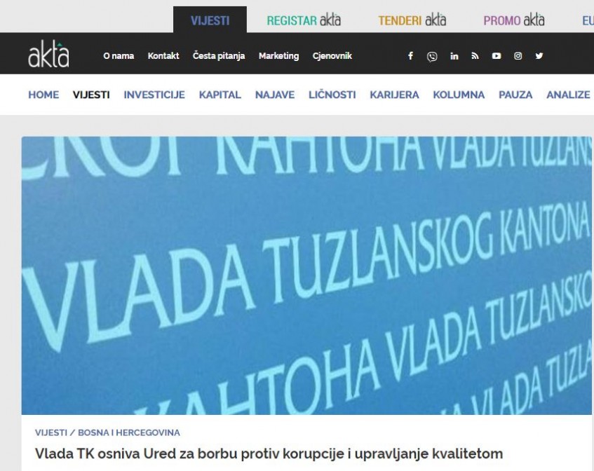 Vlada TK osniva Ured za borbu protiv korupcije i upravljanje kvalitetom