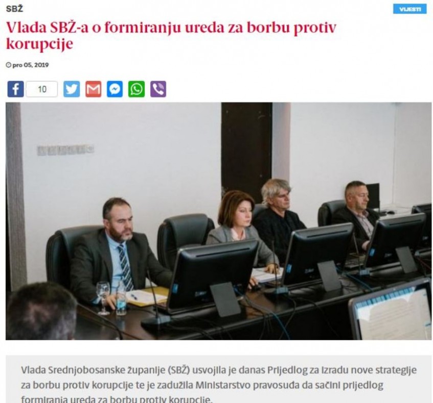Formiranje Ureda za borbu protiv korupcije u SBK-SBŽ