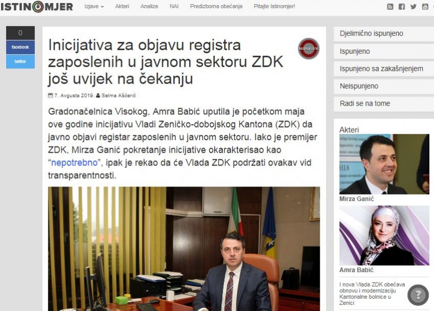 Inicijativa za objavu registra zaposlenih u javnom sektoru ZDK još uvijek na čekanju
