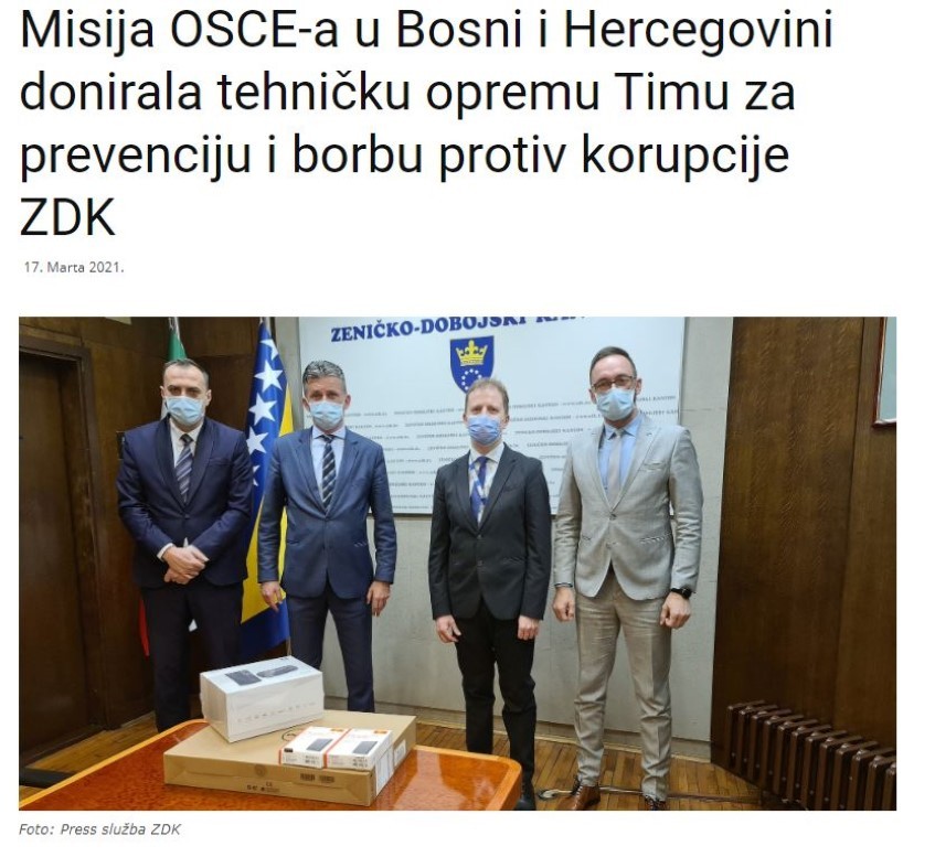 Tehnička oprema za Tim za prevenciju i borbu protiv korupcije ZDK