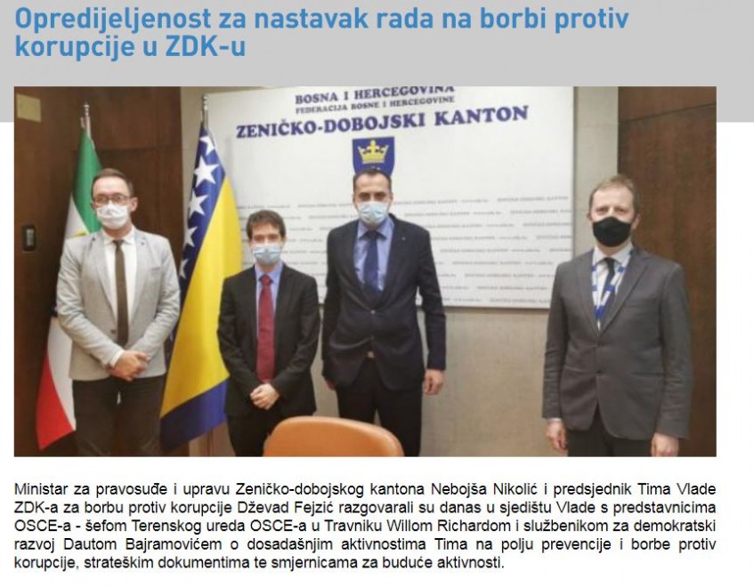 Ministar pravosuđa i predsjednik Tima Vlade ZDK za borbu protiv korupcije razgovarali s predstavnicima OSCE-a